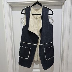 The Limited Blue and Cream Denim vest with Contrast Stitching